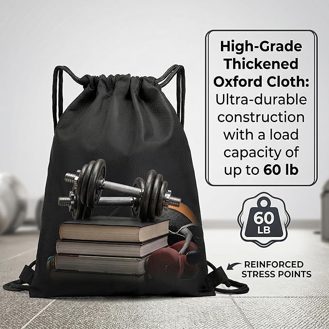 2-Pack Waterproof Drawstring Backpacks, Soccer-Texture Oxford Fabric, 16.9" × 13.8", Lightweight 0.19 lb Each, No Eyelets, Gym & Marathon Gear Sacks(Black)