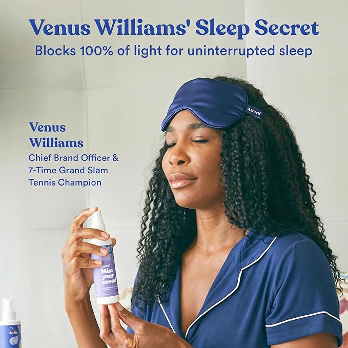 ASUTRA Silk Eye Pillow for Sleep, Navy - Filled w/Lavender Buds & Flax Seeds, Weighted Eye Mask, Meditation & Light Blocking Blindfold, Cooling Gel Mask Included