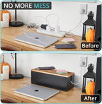 Bivvclaz Large Cable Management Box, Wooden Cord Organizer Box for Desk, Floor, Office to Hide Extension Cords Power Stripes Surge Protectors Chargers Wires, Black
