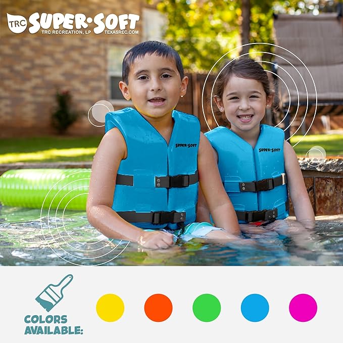 TRC Recreation Super Soft Child Life Jacket USCG Approved Vinyl Coated Foam Swim Vest for Kids Swimming Pool and Beach Gear