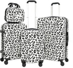 Luggage Sets 4 Piece Leopard Print, ABS+PC Hardside Suitcase Set with 360° Silent Spinner Wheels, TSA Lock, Lightweight Rolling Travel Luggage with Adjustable Handle, 14/20/24/28 Inch (Leopard White)