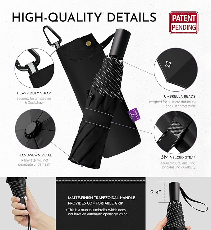 Windproof Travel Umbrella - Manual Open Close with No Rebound for Seniors & Kids, 43" Compact and Portable for Rain, Thoughtful Gift for Wife Husband Child
