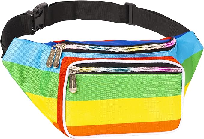 Rainbow Fanny Pack Belt bag - Crossbody Waist Bag for Men or Women - Hands-Free, Waterproof Large Bumbag for Hiking, Running, and Travel