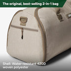 Halfday Convertible 2-in-1 Garment Duffel Weekender Bag 45L: Wrinkle-Free Travel (Hanging Suit Compartment, Shoe Pockets, Trolley Sleeve), Durable & Water-Resistant Carry-on, Stone