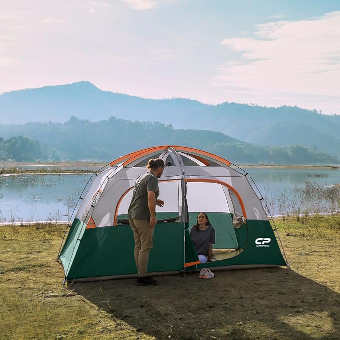 CAMPROS CP Upgraded 6/8 Person Camping Tents, Waterproof Windproof Family Tent with Larger Mesh Windows & Door, Double Layer, Easy Set Up, All-Season Dome Tent with Top Rainfly & Carry Bag
