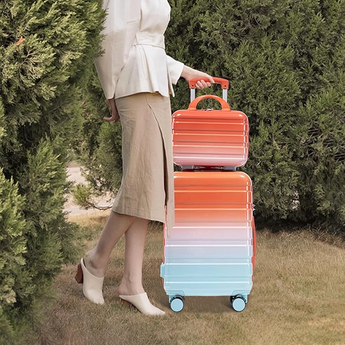 20 Inch Carry on Luggage with 14 Inch Cosmetic Case, 2 Pcs Hardshell Lightweight Durable Spinner Suitcase Set for Travel, Women, Men, TSA Lock, ABS, 20+14 Inch (Blue Red)