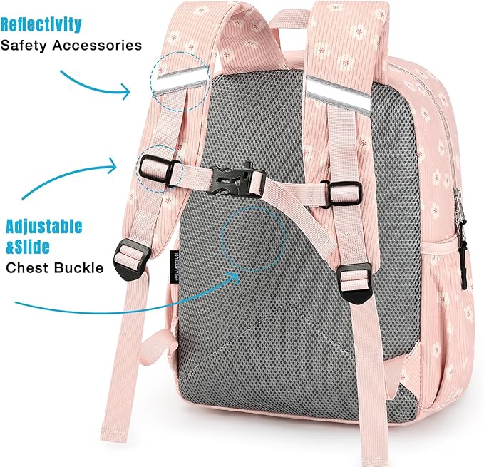 STEAMEDBUN Corduroy Toddler Backpack for Girls Boys 2-4, Kids Preschool Backpack for Kindergarten - Pink Sakura
