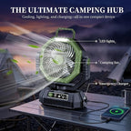 AJVV Camping Fan with Light, Remote and Oscillation, Battery Powered Hanging Tent Fan, Rechargeable Portable for Camp, Outdoor, Emergencies, Fishing, RV Travel, Jobsite