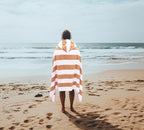 COTTON CRAFT Hooded Beach Towel – Oversized 35 x 70 Towel with Hood for Adults - 100% Cotton Velour Dobby Terry Towel - 450 GSM Pool Bath Wrap - Soft Absorbent Quick Dry – Cabana Stripe Linen
