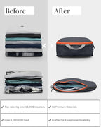 Compression Packing Cubes for Travel, 6-Piece Lightweight Packing Cubes Set for Carry-On Luggage & Backpacks – TRIPPED Travel Gear (Grey and Orange)