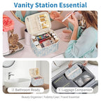 OCHEAL Travel Makeup Bag, Cosmetic Bags for Women Makeup Case Organizer Large Capacity Travel Toiletry Bag Storage Bags with Divider and Handle for Cosmetics Toiletries Brushes Tools-Blue Floral