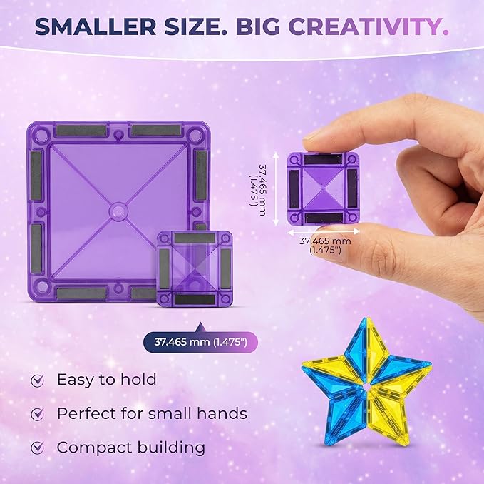 Desire Deluxe Micro Magnetic Tiles Building Blocks Toy - STEM Educational Travel Size Magnetic Blocks for Kids, Learning Sensory Montessori Toddler Magnetic Toys for Boys&Girls 3+ YO (28PCS, Glitter)