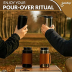 4-in-1 Portable Manual Pour Over Coffee Maker with Grinder – Travel & Camping Pour Over Set – All-in-One Portable Coffee Brewer Kit with Stainless Steel Kettle, Thermal Mug & Dripper