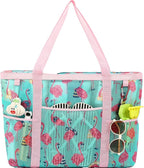 Fammart Mesh Beach Bag with Zipper, Large Beach Tote for Women, Toys Pool Swim Bag Travel Vacation Cruise Essentials