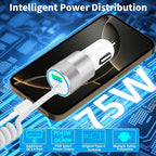 [Apple MFi Certified] iPhone 16 Fast Car Charger, Caiinei 75W PD&QC USB-C Car Power Cigarette Lighter USB-C Car Carplay Charger with 6FT Coiled Type-C Cable for iPhone 16 Pro/16 Pro Max/15/15 Pro/iPad