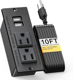 10-Pack Recessed Power Strip Desktop Power Grommet Conference in Desk Outlet Power Socket 2 Outlets &2 USB Ports 10 FT Extension Power Cord, ETL Listed