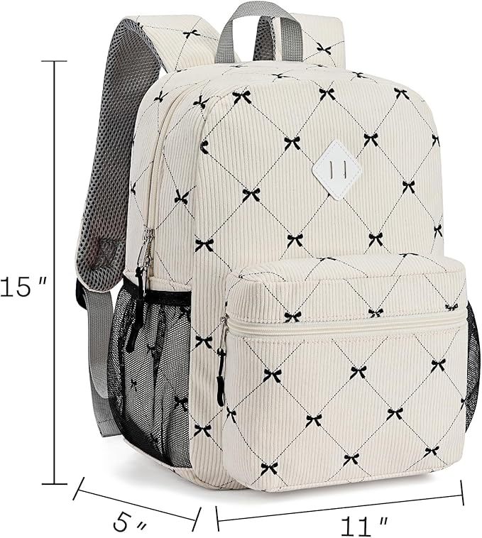 STEAMEDBUN Corduroy Kids Backpack for Girls Boys 3-8, Girls Backpack for Elementary Kindergarten - Bow