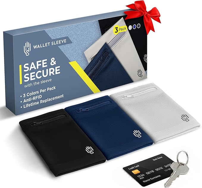 Wallet Sleeve, Wallet Wristband - Anti-Pickpocket -RFID Anti-theft - Lightweight -Perfect for Travel, Running, Hiking,3 Pack