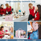Gosect Large Makeup Bag, Cute Cosmetic Bag for Women Girls, Floral Coquette Aesthetic Toiletry Bag, Travel Make Up Organizer Bag (Pink Butterfly)