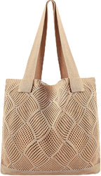 COOKOOKY Crochet Beach Tote bag Summer Beach Bag for Women Aesthetic Mesh Tote Bag Hippie Bag Knit Bag