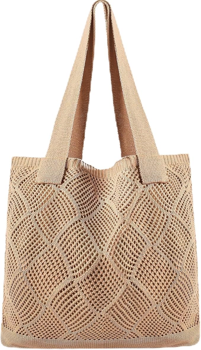 COOKOOKY Crochet Beach Tote bag Summer Beach Bag for Women Aesthetic Mesh Tote Bag Hippie Bag Knit Bag