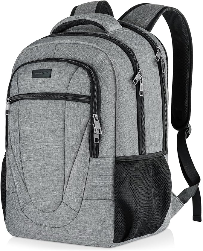 BIKROD Travel Laptop Backpack, Backpacks for School College Teens, Business Anti Theft Slim Sturdy Backpack for Woman and Men, Adult Computer Work Backpack for 17 IN Laptop, Grey