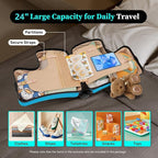 24 Inch Kid Ride Suitcase, Kid Luggage Seat Ride With Lock - Kids Travel Trolley With Safety Belt, Kids Luggage With Wheels Child Stroller Spinner Luggages, ABS+PC (Blue, 6-12 Years)