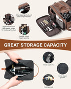 Elviros Travel Toiletry Bag Gift for Men，Mens Toiletries Bag Gifts Set Shaving Dopp Kit Water-resistant Bathroom Toiletries Organizer PU Leather Cosmetic Bags 2 Pack Dark Brown and Brown
