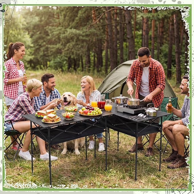 Briwooody 2 Pack Portable Folding Camping Table, Adjustable Height Aluminum Roll-Up Outdoor & Indoor Picnic Table with Large Carry Bag for Beach, BBQ, Travel & Backyard(37.4 x 21.65 Inches)
