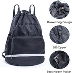 Swim Beach Sports Drawstring Backpack - Gym Bag with Shoes Compartment and Waterproof Pocket for Gym Accessories, Swim Essentials - Kids Mens Beach Workout Bag