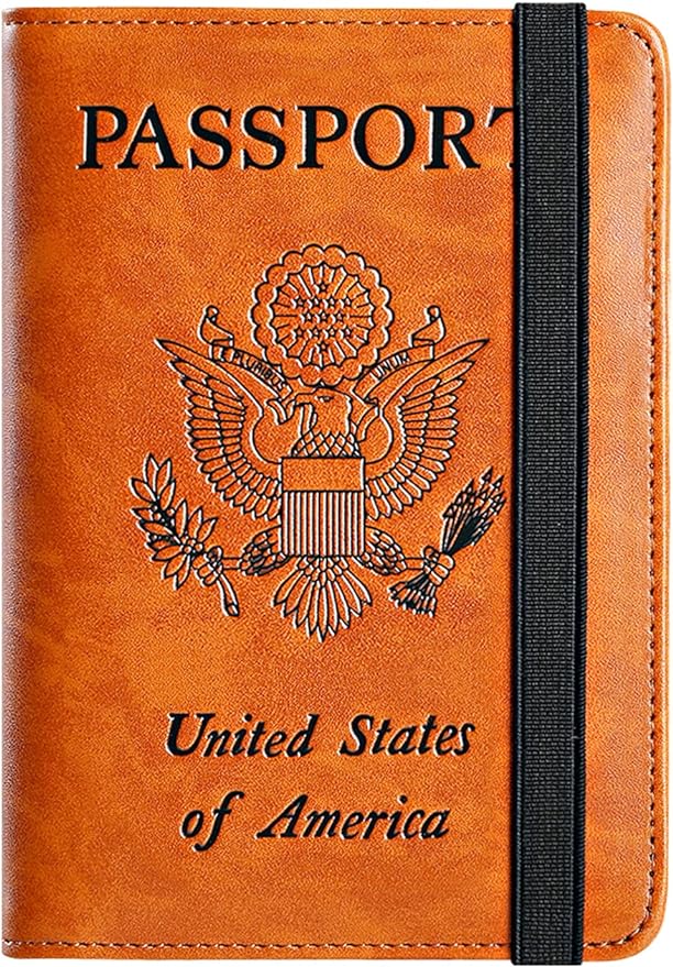 Passport Holder Cover Wallet Travel Essentials RFID Blocking Leather Card Case International Must Haves Travel Accessories for Women Men(101#Earthy Yellow)
