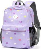 STEAMEDBUN Corduroy Kids Backpack for Girls 3-8, Girls Backpack for Elementary Kindergarten - Purple Bow