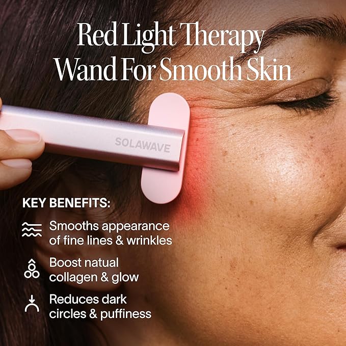 Solawave 4-in-1 Red Light Therapy Wand for Face & Neck | Beauty Device with Galvanic Current, Massager & Warmth | Anti-Aging, Wrinkle Reduction, Skin Tightening, Depuffing & Rejuvenation (Rose Gold)