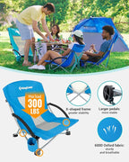 KingCamp Low Beach Chair, High Back Folding Camping Chair for Adults, Oversized Breathable Mesh Seat, 300lbs Heavy Duty Portable Chair with Cup Holder & Storage Pockets for Beach, Outdoor