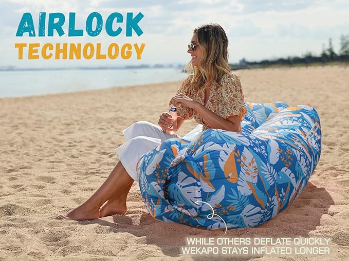 WEKAPO Inflatable Couch Air Lounger Chair - Camping & Beach Accessories, Portable Blow up Sofa for Hiking, Lawn, Indoor/Outdoor Movies & Music Festivals. Lightweight and Easy to Set Up Air Hammock