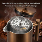 YJX 34oz Coffee Maker, Stainless Steel French Press, 1 Liter Camping Coffee Pot, Tea Maker, 34 Ounce Travel Coffee Presses, Heat Resistant Double Insulated (Coppery)