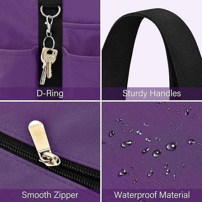 Becokan Large Tote Bag for Women Waterproof with 12 Pockets Top Zipper Closure Utility Teacher Nurse Bags for Work School