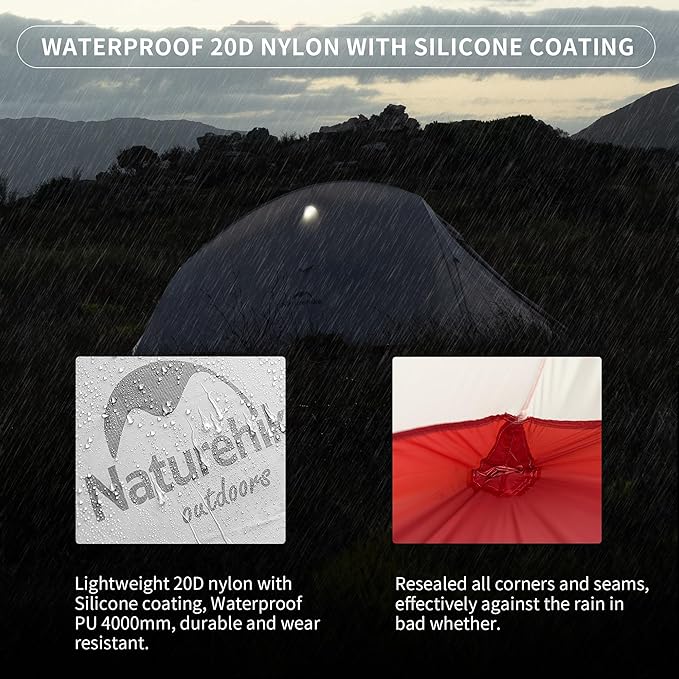 Naturehike Cloud-Up Tent Lightweight Backpacking Tent with Footprint - Free Standing Ultralight Camping Hiking Backpack Tents