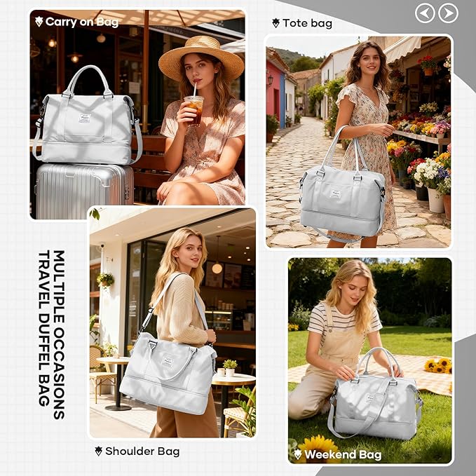 Travel Duffel Bag, Sports Tote Gym Bag, Shoulder Weekender Overnight Bag for Women