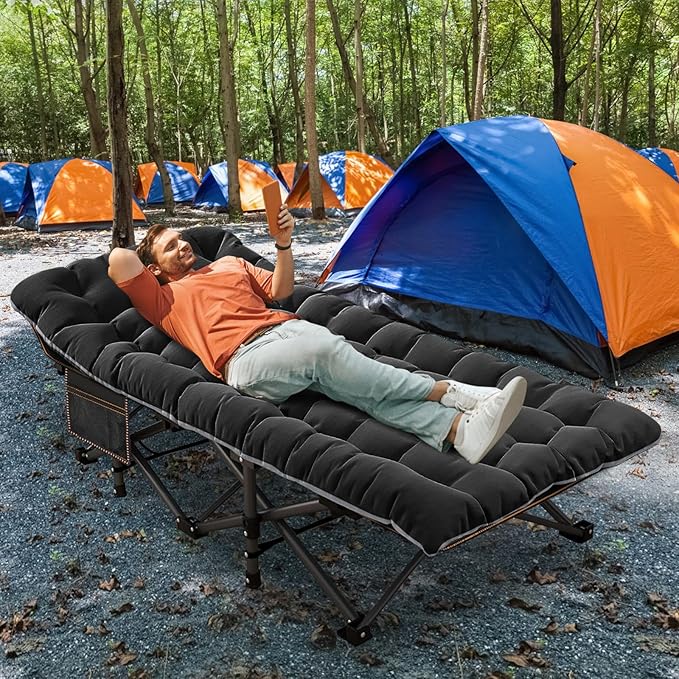 ABORON XXL Camping Cot for Adults 900LBS - 78"×32" Oversized Folding Bed with Mattress Pad, Heavy Duty 1200D Oxford Outdoor Cot with Carry Bag