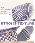 Trendy Woven Checkered Crossbody Bum Bag for Women，PU Leather Checkered Purse Fanny Packs Belt Bag (Woven Bum Bag - Cloudy Purple White)
