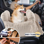 Dog Car Seat for Small Dogs, Portable Puppy Car Seat of Easy Installation, Fashionable Pet Carrier Bag with Large Pockets, Machine Washable Dog Booster Seat (Striped Khaki)