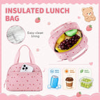 PIG PIG GIRL Corduroy Backpack 3PCS Kids Backpack for Girls School Bags for Middle School Students Book Bag for Elementary Primary Kawaii Ita Backpack with Lunch Box Pencil Case Set, Pink Strawberry
