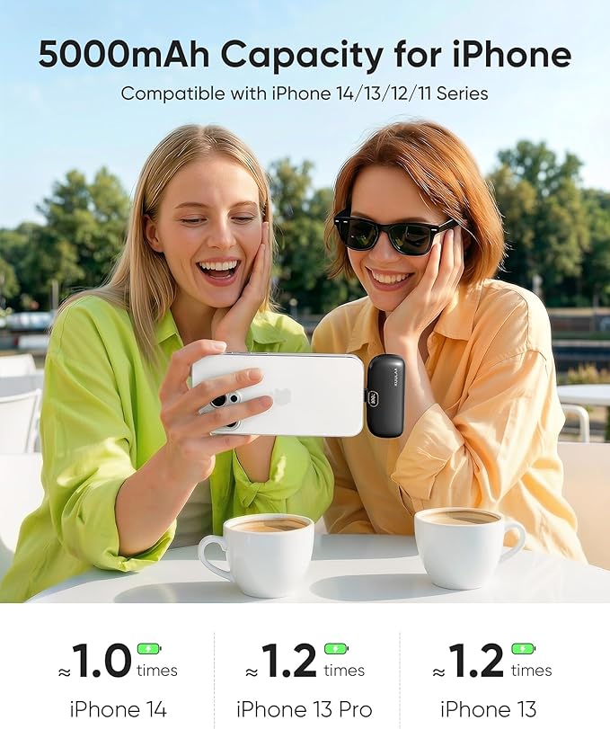 Kuulaa Small Portable Charger iPhone with Built-in Lightning Cable 5000mAh Power Bank Fast Charging for iPhone 14/13/13 Pro/12/12 Pro/11/XR/XS/X/8/7/6 Black