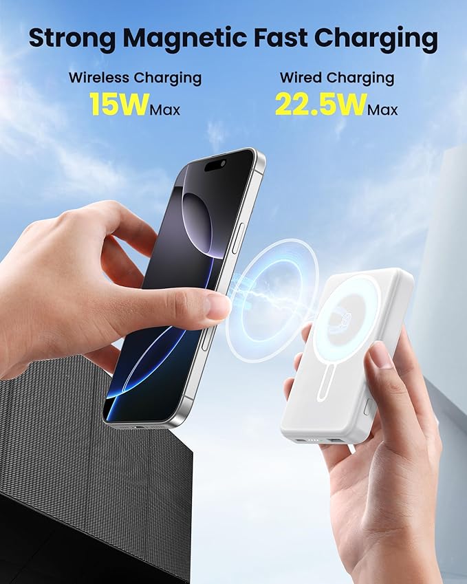 Magnetic Portable Charger Power Bank 12000mAh MagSafe Compatible Battery Pack 22.5W USB C Fast Charging Wireless Battery Pack Phone Charger for iPhone 17/16/15/14/13/12 All Series White