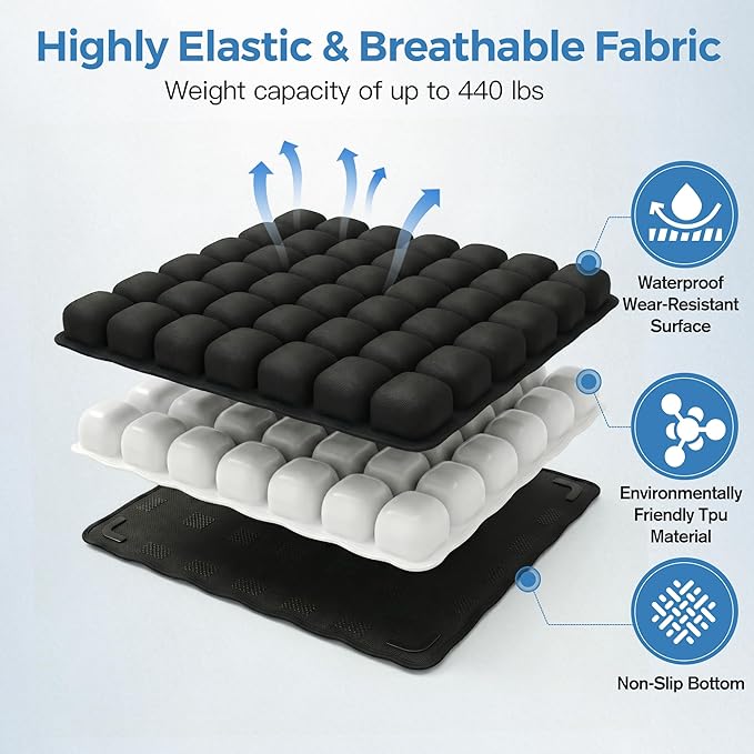 Starlo Travel Cushion Airplane Seat,Airplane Cushion for Long Flight,Press-Type Inflatable Wheelchair Seat Cushion,42 Airbags for Car,Office,Stadium,Ergonomic Comfort Support Pressure Relief-Black