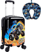 Kids Luggage Set for Boys, HardsideBoys 2Pcs Boys Travel Suitcases with Wheels, 16.5 Inch Truck Carry on Rolling Luggage Airline Approved (Black)