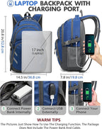 ProEtrade Extra Large Backpack Bookbag for College Laptop Travel, Fit Laptop Up to 17 inch with USB Charging Port Multi Compartment Anti theft, Gift for Women Men (Blue)