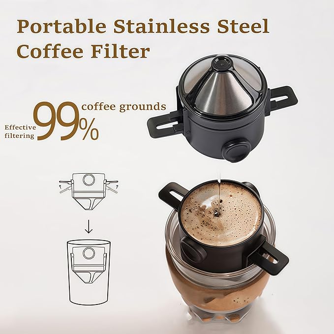 Siphon Coffee Maker Set, 5-Cup 600ml (20.3 oz) Borosilicate Glass Vacuum Brewer with Foldable Stainless Steel Coffee Filter, Dual Filtration for Home, Office & Camping（Filter Plus Version）