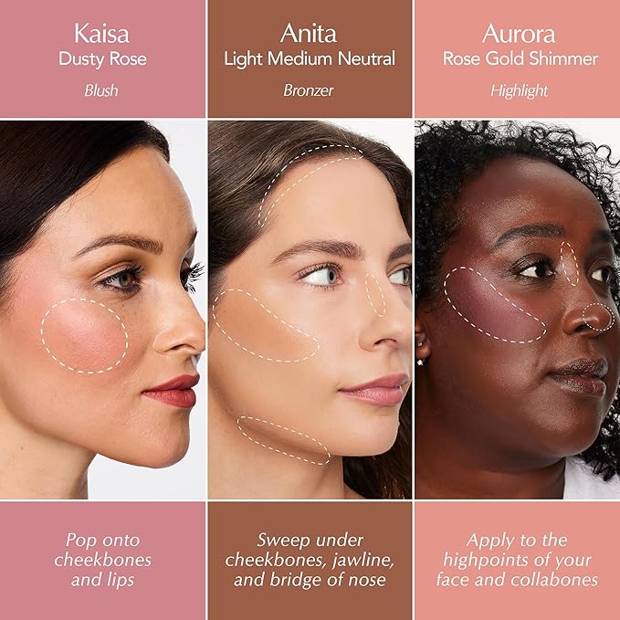 Thrive Causemetics Triple Threat Color Stick Mother's Day Makeup Gift Set for Women: Blush, Highlighter, Bronzer & Contour Stick, Waterproof Smudge Proof Face Makeup Formula, 3 Shades (Fair)
